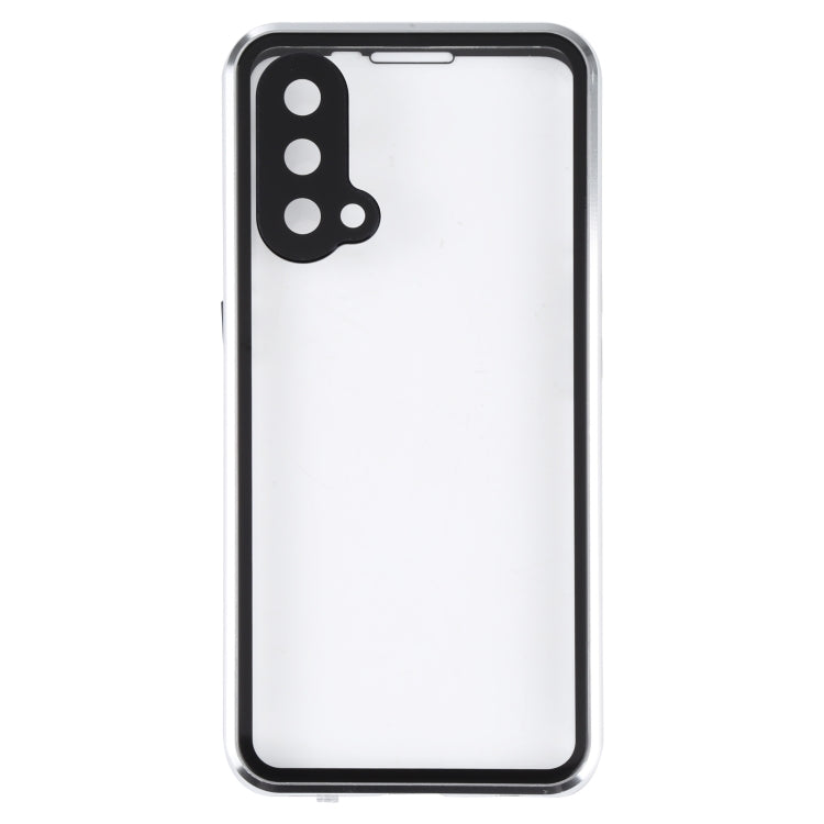 For OnePlus Nord CE 5G Full Cover Magnetic Metal Tempered Glass Phone Case(Silver) - OnePlus Cases by buy2fix | Online Shopping UK | buy2fix