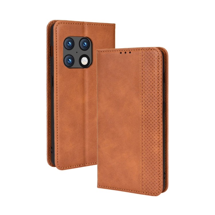 For OnePlus 10 Pro 5G Magnetic Buckle Retro Texture Leather Phone Case(Brown) - OnePlus Cases by buy2fix | Online Shopping UK | buy2fix