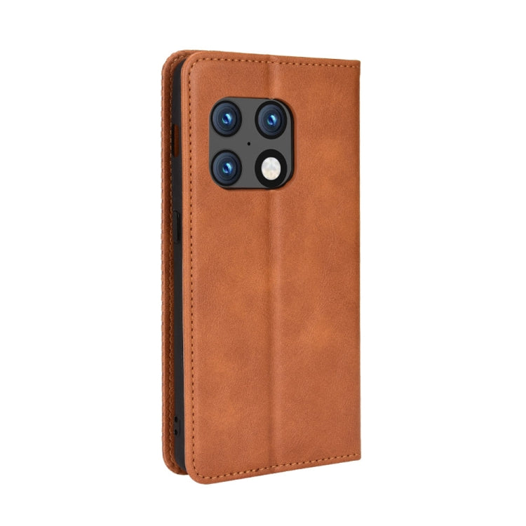 For OnePlus 10 Pro 5G Magnetic Buckle Retro Texture Leather Phone Case(Brown) - OnePlus Cases by buy2fix | Online Shopping UK | buy2fix