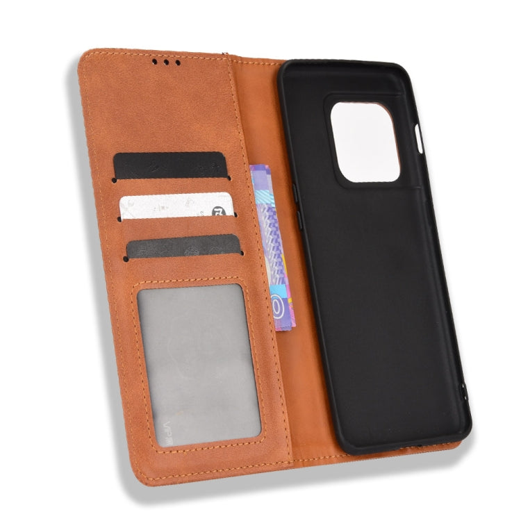 For OnePlus 10 Pro 5G Magnetic Buckle Retro Texture Leather Phone Case(Brown) - OnePlus Cases by buy2fix | Online Shopping UK | buy2fix