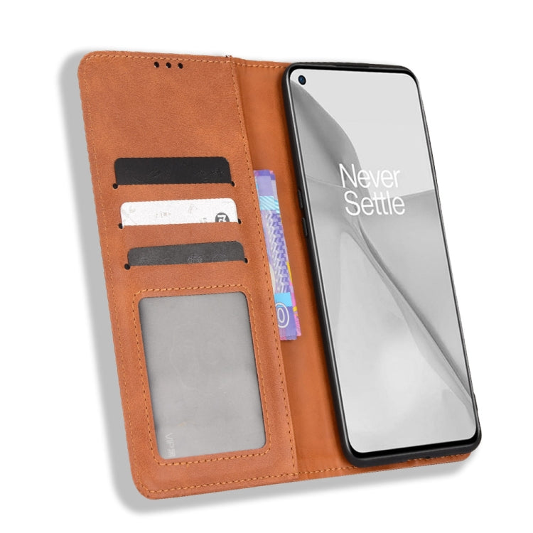 For OnePlus 10 Pro 5G Magnetic Buckle Retro Texture Leather Phone Case(Brown) - OnePlus Cases by buy2fix | Online Shopping UK | buy2fix