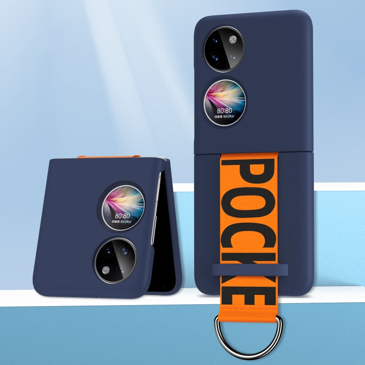For Huawei P50 Pocket Wrist Strap Skin Feel Frosted PC Phone Case(Navy Blue) - Huawei Cases by buy2fix | Online Shopping UK | buy2fix