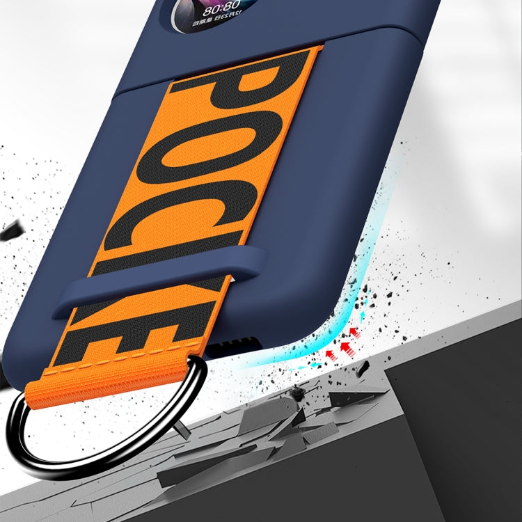 For Huawei P50 Pocket Wrist Strap Skin Feel Frosted PC Phone Case(Navy Blue) - Huawei Cases by buy2fix | Online Shopping UK | buy2fix