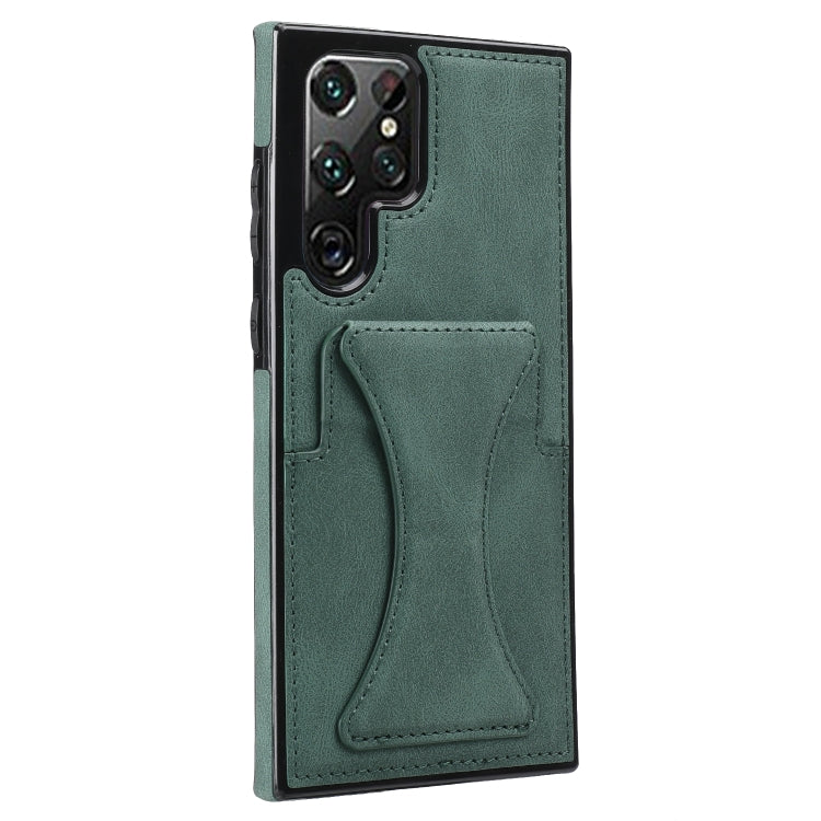 For Samsung Galaxy S22 Ultra 5G Ultra-thin Shockproof Phone Case with Holder(Green) - Galaxy S22 Ultra 5G Cases by buy2fix | Online Shopping UK | buy2fix