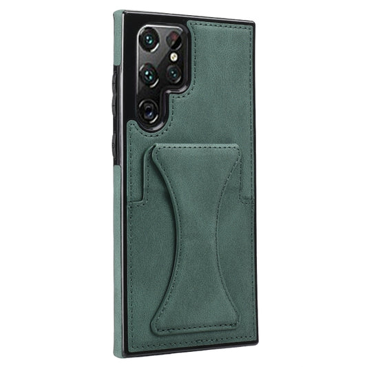 For Samsung Galaxy S22 Ultra 5G Ultra-thin Shockproof Phone Case with Holder(Green) by buy2fix