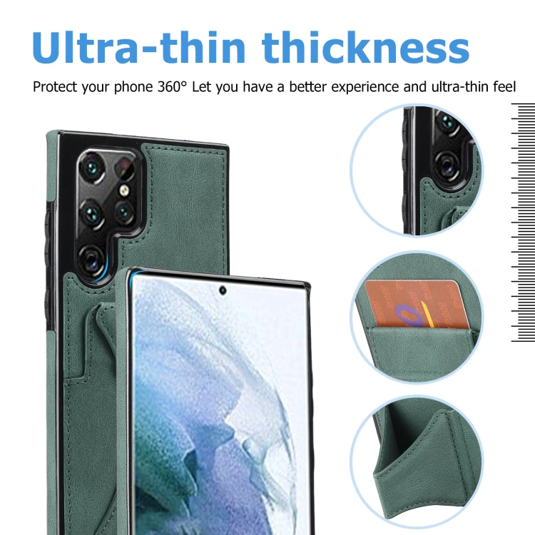 For Samsung Galaxy S22 Ultra 5G Ultra-thin Shockproof Phone Case with Holder(Green) - Galaxy S22 Ultra 5G Cases by buy2fix | Online Shopping UK | buy2fix