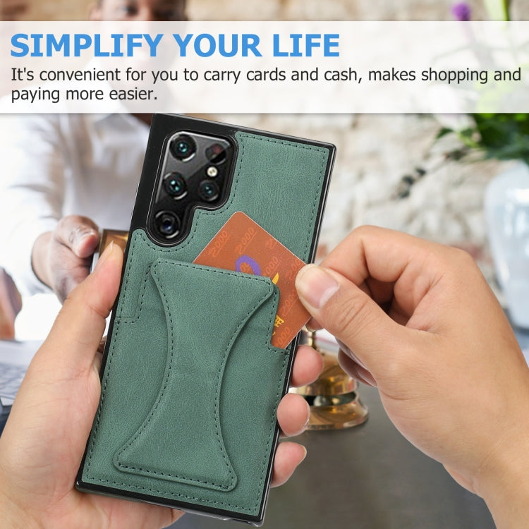 For Samsung Galaxy S22 Ultra 5G Ultra-thin Shockproof Phone Case with Holder(Green) - Galaxy S22 Ultra 5G Cases by buy2fix | Online Shopping UK | buy2fix