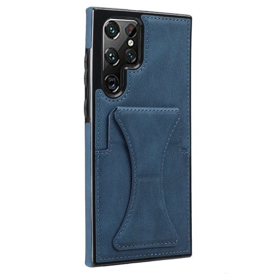 For Samsung Galaxy S22 Ultra 5G Ultra-thin Shockproof Phone Case with Holder(Blue) by buy2fix