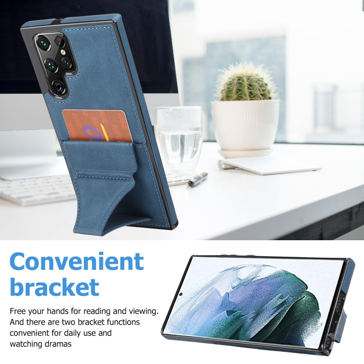 For Samsung Galaxy S22 Ultra 5G Ultra-thin Shockproof Phone Case with Holder(Blue) - Galaxy S22 Ultra 5G Cases by buy2fix | Online Shopping UK | buy2fix