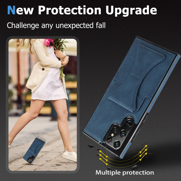 For Samsung Galaxy S22 Ultra 5G Ultra-thin Shockproof Phone Case with Holder(Blue) - Galaxy S22 Ultra 5G Cases by buy2fix | Online Shopping UK | buy2fix