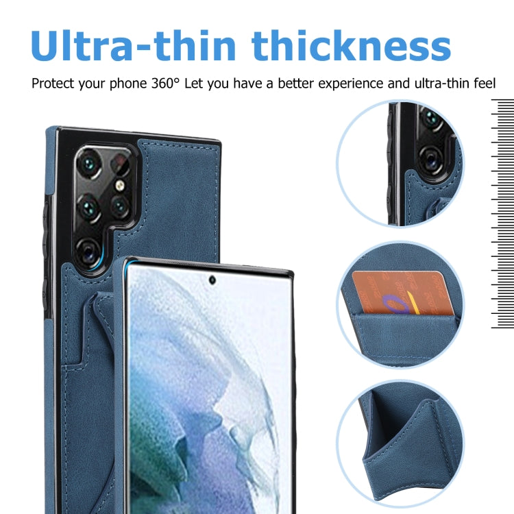 For Samsung Galaxy S22 Ultra 5G Ultra-thin Shockproof Phone Case with Holder(Blue) - Galaxy S22 Ultra 5G Cases by buy2fix | Online Shopping UK | buy2fix