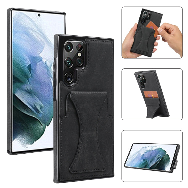 For Samsung Galaxy S22 Ultra 5G Ultra-thin Shockproof Phone Case with Holder(Black) - Galaxy S22 Ultra 5G Cases by buy2fix | Online Shopping UK | buy2fix
