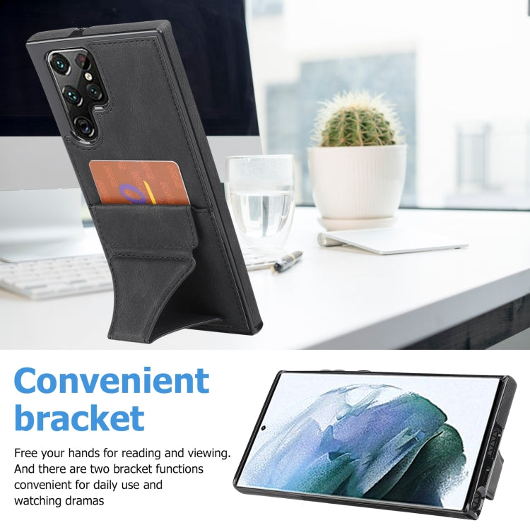 For Samsung Galaxy S22 Ultra 5G Ultra-thin Shockproof Phone Case with Holder(Black) - Galaxy S22 Ultra 5G Cases by buy2fix | Online Shopping UK | buy2fix