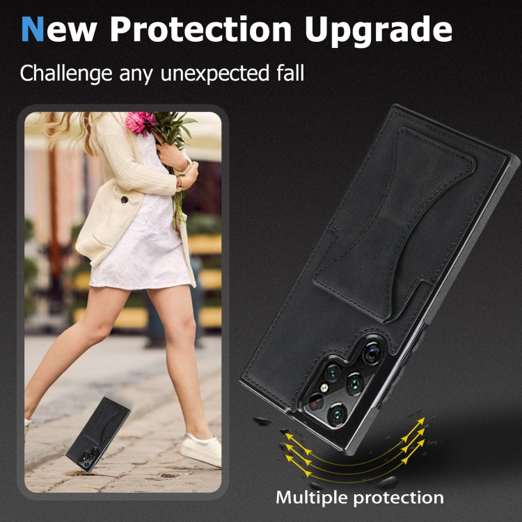 For Samsung Galaxy S22 Ultra 5G Ultra-thin Shockproof Phone Case with Holder(Black) - Galaxy S22 Ultra 5G Cases by buy2fix | Online Shopping UK | buy2fix