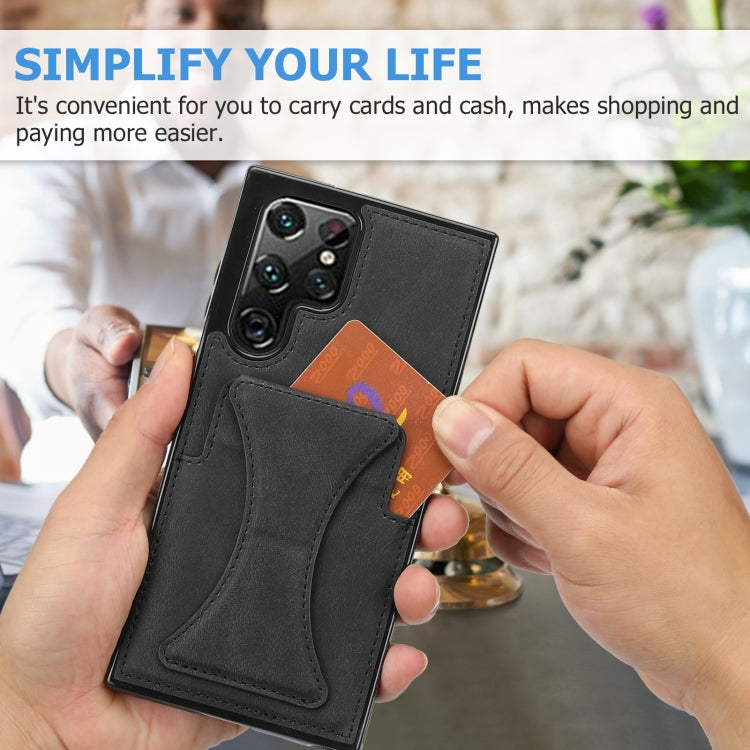 For Samsung Galaxy S22 Ultra 5G Ultra-thin Shockproof Phone Case with Holder(Black) - Galaxy S22 Ultra 5G Cases by buy2fix | Online Shopping UK | buy2fix