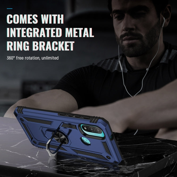For Motorola Moto E20 / E30 / E40 Shockproof TPU + PC Holder Phone Case(Blue) by buy2fix