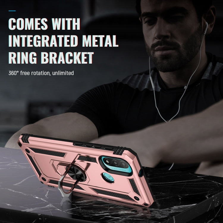 For Motorola Moto E20 / E30 / E40 Shockproof TPU + PC Holder Phone Case(Rose Gold) by buy2fix