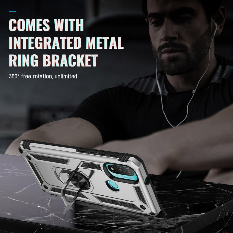 For Motorola Moto E20 / E30 / E40 Shockproof TPU + PC Holder Phone Case(Silver) by buy2fix