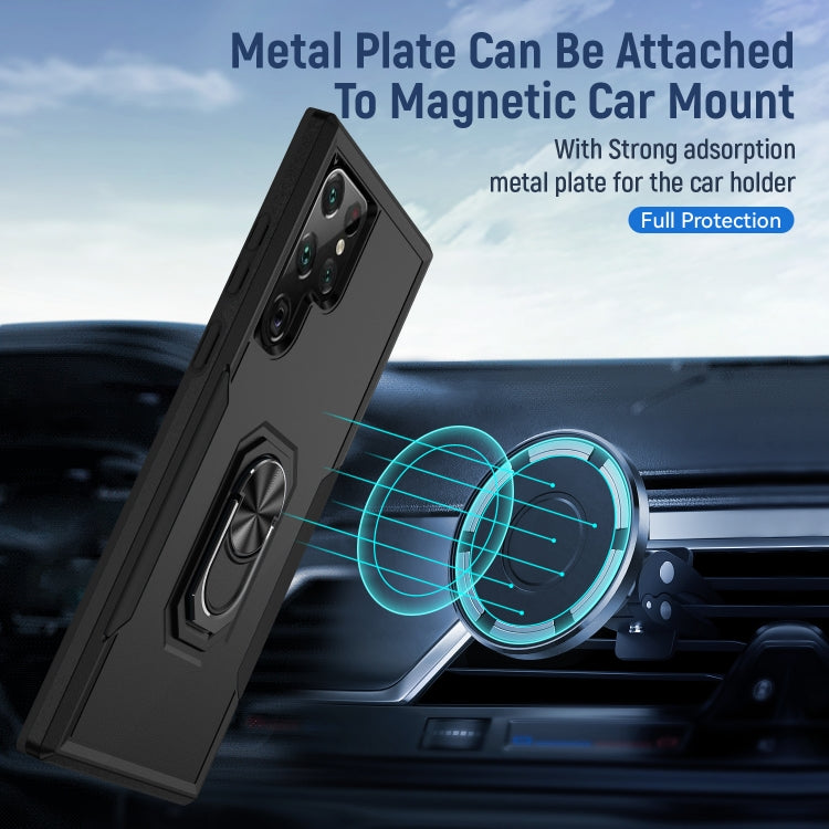 For Samsung Galaxy S22 Ultra 5G Pioneer Armor Heavy Duty PC + TPU Holder Phone Case(Black) by buy2fix