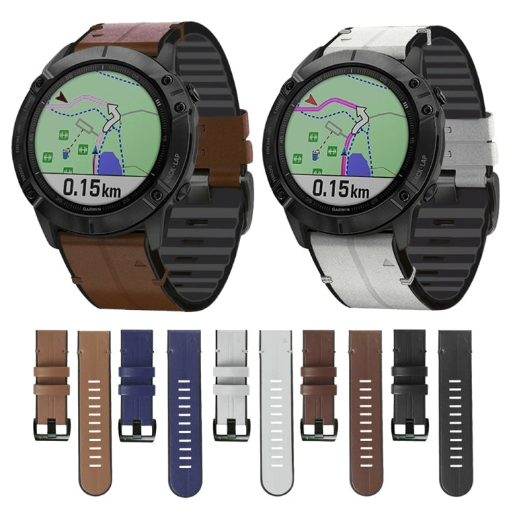 For Garmin Fenix 7 Silicone + Leather Quick Release Watch Band(Brown) by buy2fix