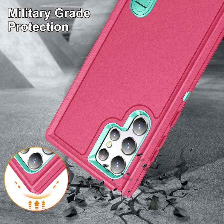 For Samsung Galaxy S22 Ultra 5G 3 in 1 Rugged Holder Phone Case(Pink+Blue) by buy2fix