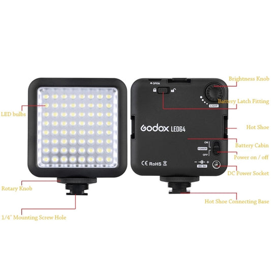 Godox LED64 LED Video Fill Light - by Godox | Online Shopping UK | buy2fix