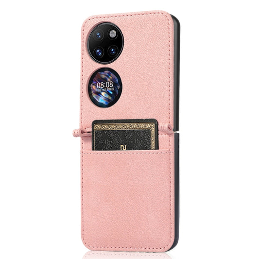 For Huawei P50 Pocket Lambskin Texture Card Folding Phone Case(Pink) by buy2fix