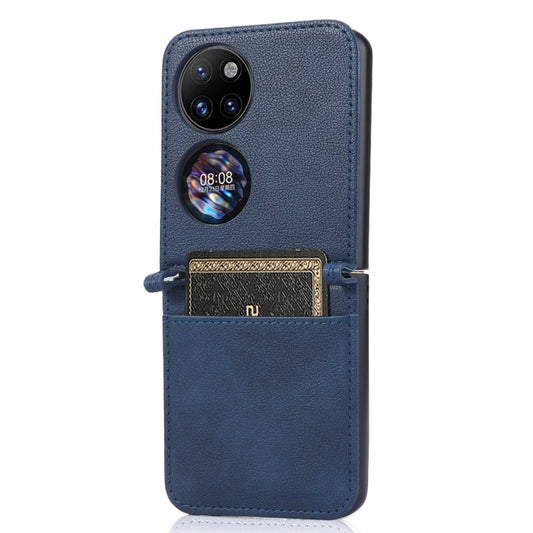 For Huawei P50 Pocket Lambskin Texture Card Folding Phone Case(Blue) by buy2fix