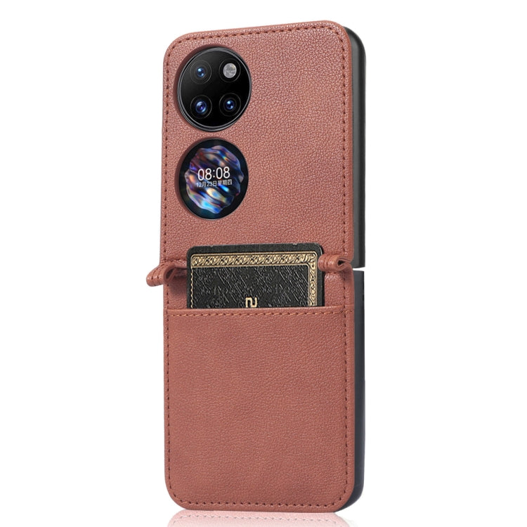 For Huawei P50 Pocket Lambskin Texture Card Folding Phone Case(Brown) - Huawei Cases by buy2fix | Online Shopping UK | buy2fix