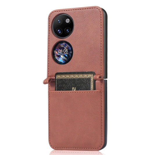 For Huawei P50 Pocket Lambskin Texture Card Folding Phone Case(Brown) by buy2fix