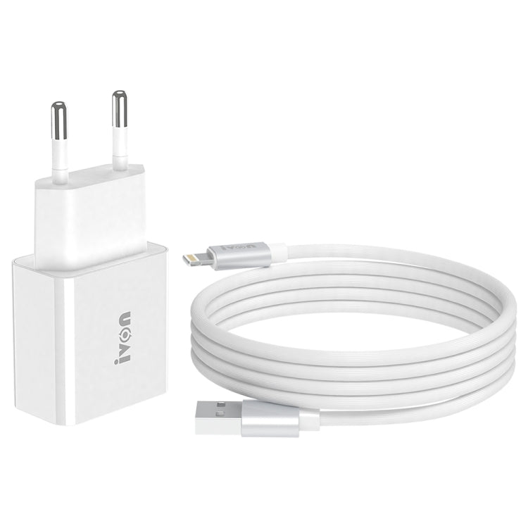 IVON AD-35 2 in 1 18W QC3.0 USB Port Travel Charger + 1m USB to 8 Pin Data Cable Set, EU Plug(White) - USB Charger by IVON | Online Shopping UK | buy2fix