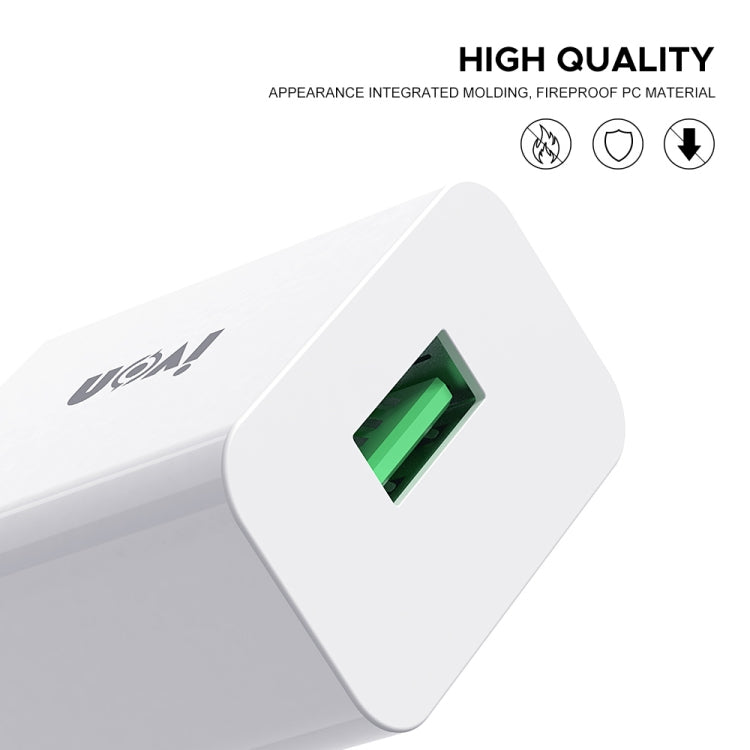 IVON AD-35 2 in 1 18W QC3.0 USB Port Travel Charger + 1m USB to 8 Pin Data Cable Set, EU Plug(White) - USB Charger by IVON | Online Shopping UK | buy2fix