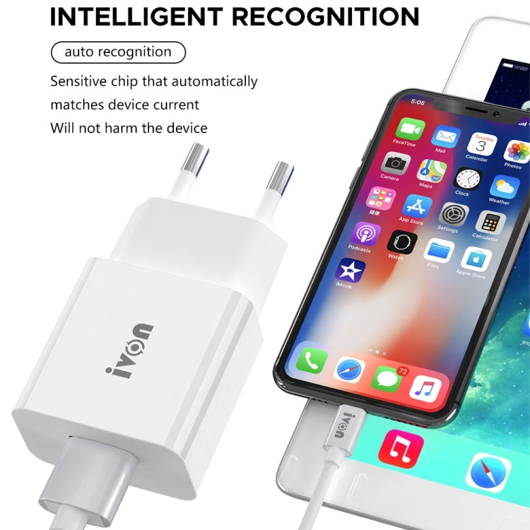 IVON AD-35 2 in 1 18W QC3.0 USB Port Travel Charger + 1m USB to 8 Pin Data Cable Set, EU Plug(White) - USB Charger by IVON | Online Shopping UK | buy2fix
