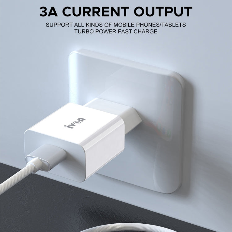 IVON AD-35 2 in 1 18W QC3.0 USB Port Travel Charger + 1m USB to 8 Pin Data Cable Set, EU Plug(White) - USB Charger by IVON | Online Shopping UK | buy2fix