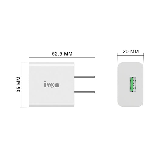 IVON AD-35 2 in 1 18W QC3.0 USB Port Travel Charger + 1m USB to Micro USB Data Cable Set, US Plug(White) by IVON