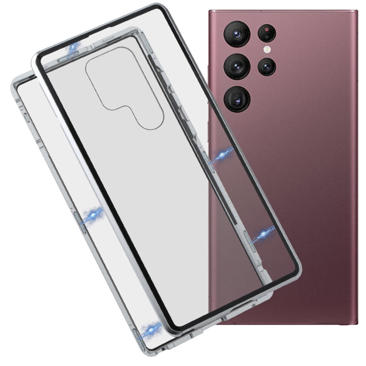 For Samsung Galaxy S22 Ultra 5G HD Magnetic Metal Tempered Glass Phone Case(Silver) - Galaxy S22 Ultra 5G Cases by buy2fix | Online Shopping UK | buy2fix