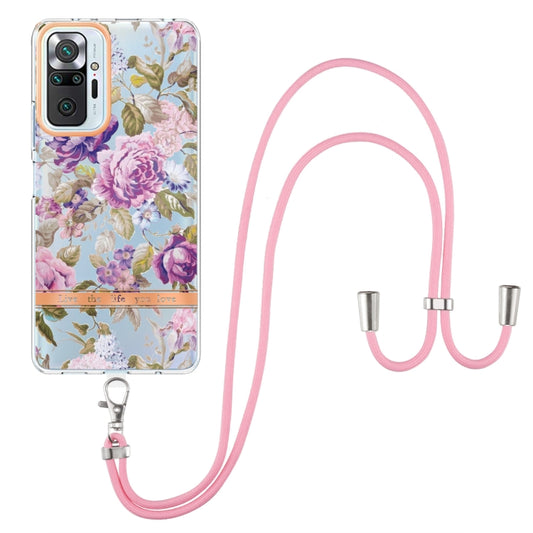 For Xiaomi Redmi Note 10 Pro Max / Note 10 Pro Flowers Series TPU Phone Case with Lanyard(Purple Peony) by buy2fix