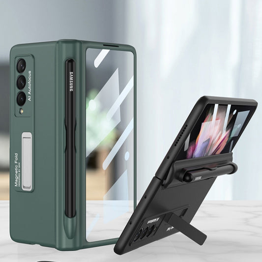 For Samsung Galaxy Z Fold3 5G GKK Integrated Magnetic Full Coverage Phone Flip Case with Pen Slot(Dark Night Green) by GKK