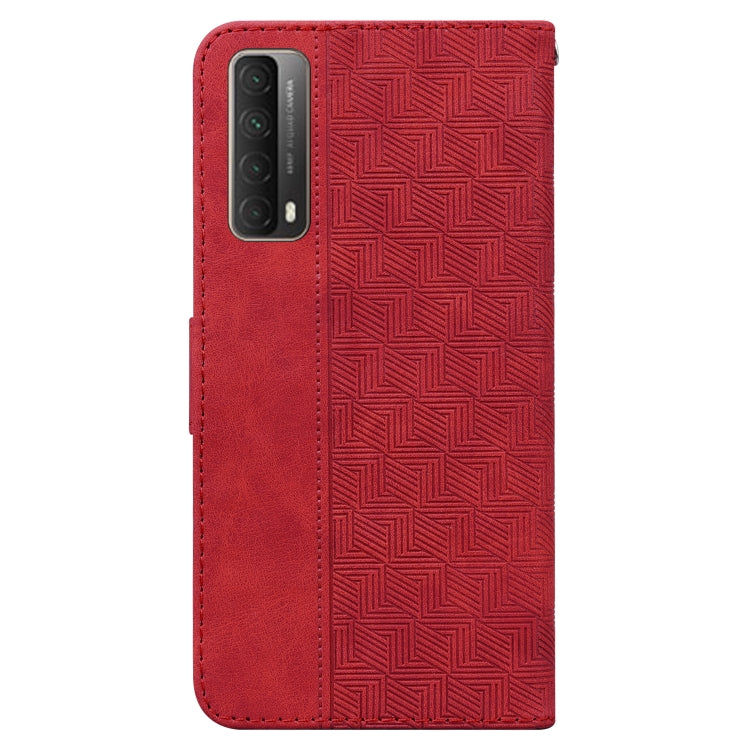 For Huawei P smart 2021 / Y7a Geometric Embossed Leather Phone Case(Red) - Huawei Cases by buy2fix | Online Shopping UK | buy2fix