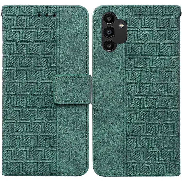 For Samsung Galaxy A13 4G Geometric Embossed Leather Phone Case(Green) - Galaxy Phone Cases by buy2fix | Online Shopping UK | buy2fix