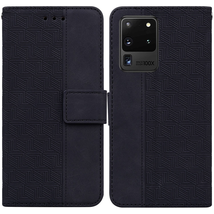For Samsung Galaxy S20 Ultra Geometric Embossed Leather Phone Case(Black) - Galaxy Phone Cases by buy2fix | Online Shopping UK | buy2fix