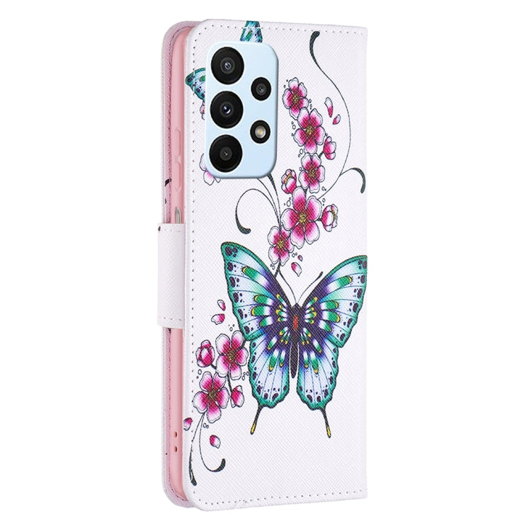 For Samsung Galaxy A23 5G Colored Drawing Pattern Flip Leather Phone Case(Peach Blossom Butterfly) - Galaxy Phone Cases by buy2fix | Online Shopping UK | buy2fix