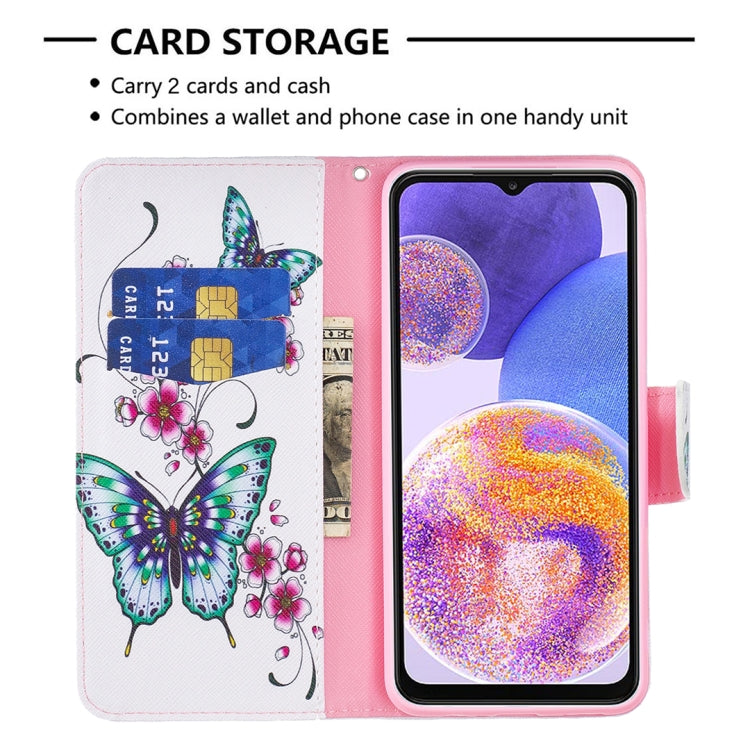For Samsung Galaxy A23 5G Colored Drawing Pattern Flip Leather Phone Case(Peach Blossom Butterfly) - Galaxy Phone Cases by buy2fix | Online Shopping UK | buy2fix