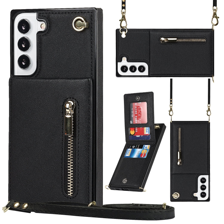 For Samsung Galaxy S22 5G Cross-body Square Zipper Card Holder Bag Phone Case(Black) - Galaxy S22 5G Cases by buy2fix | Online Shopping UK | buy2fix