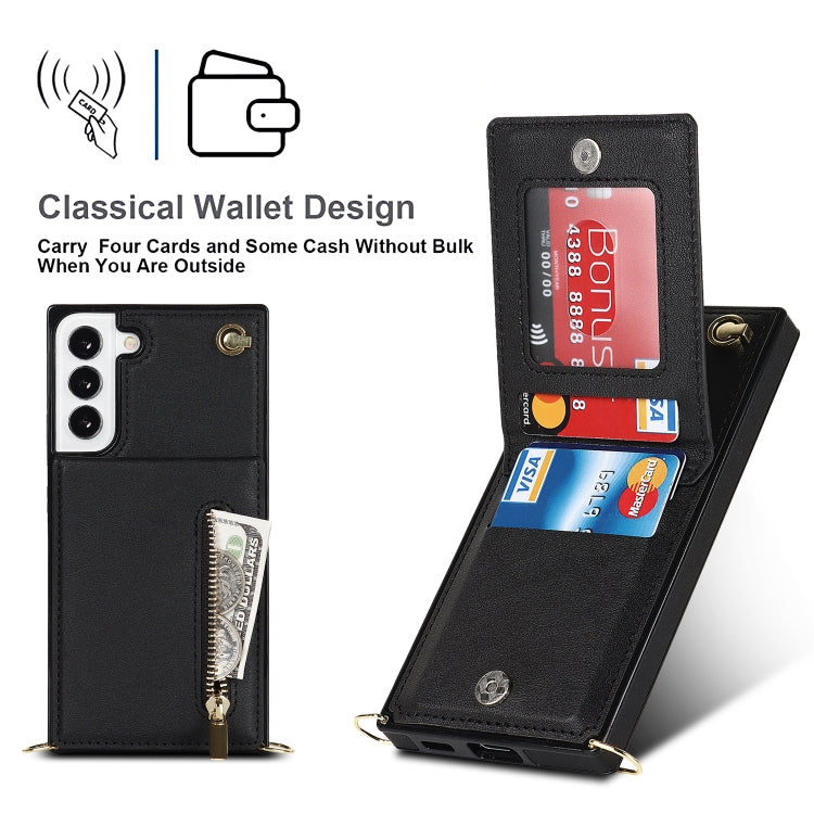 For Samsung Galaxy S22 5G Cross-body Square Zipper Card Holder Bag Phone Case(Black) - Galaxy S22 5G Cases by buy2fix | Online Shopping UK | buy2fix