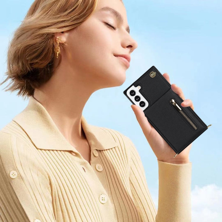 For Samsung Galaxy S22 5G Cross-body Square Zipper Card Holder Bag Phone Case(Black) - Galaxy S22 5G Cases by buy2fix | Online Shopping UK | buy2fix