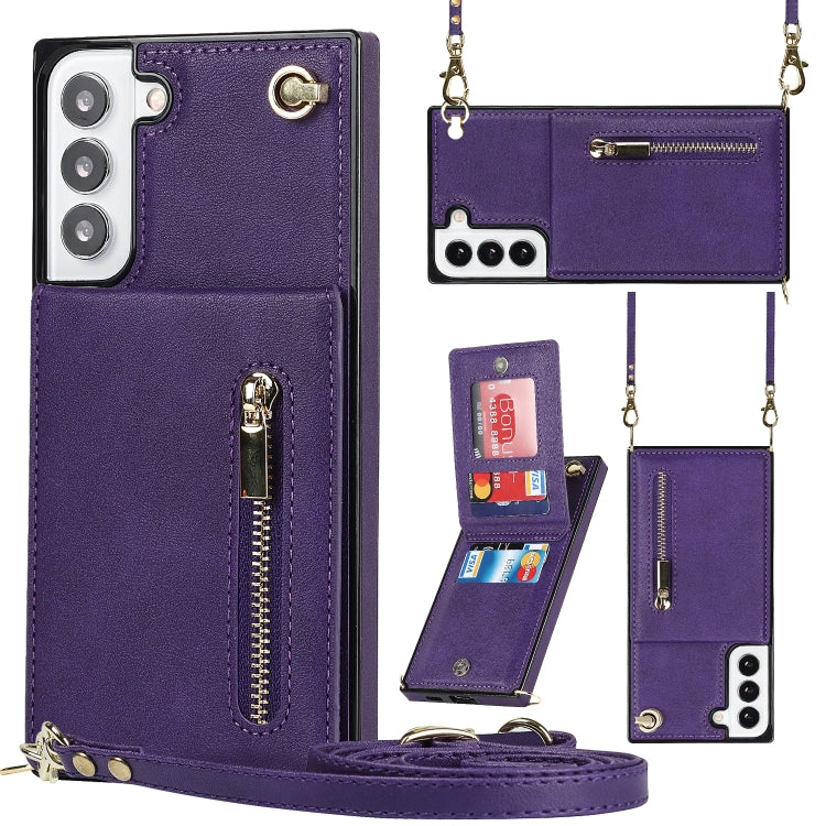 For Samsung Galaxy S22 5G Cross-body Square Zipper Card Holder Bag Phone Case(Purple) - Galaxy S22 5G Cases by buy2fix | Online Shopping UK | buy2fix