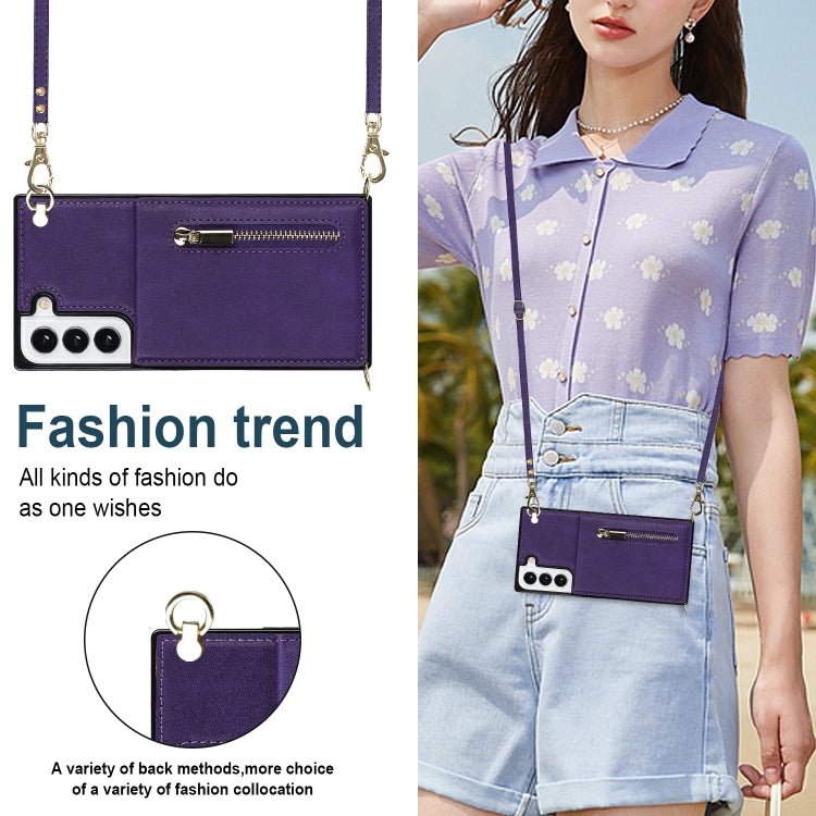 For Samsung Galaxy S22 5G Cross-body Square Zipper Card Holder Bag Phone Case(Purple) - Galaxy S22 5G Cases by buy2fix | Online Shopping UK | buy2fix
