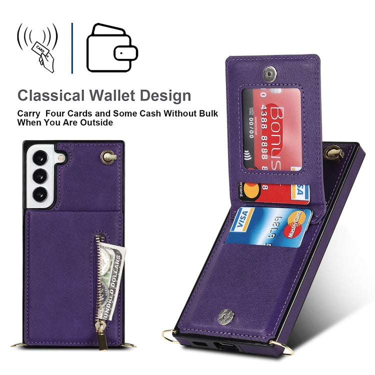 For Samsung Galaxy S22 5G Cross-body Square Zipper Card Holder Bag Phone Case(Purple) - Galaxy S22 5G Cases by buy2fix | Online Shopping UK | buy2fix