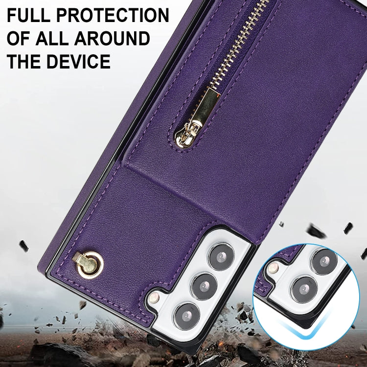 For Samsung Galaxy S22 5G Cross-body Square Zipper Card Holder Bag Phone Case(Purple) - Galaxy S22 5G Cases by buy2fix | Online Shopping UK | buy2fix
